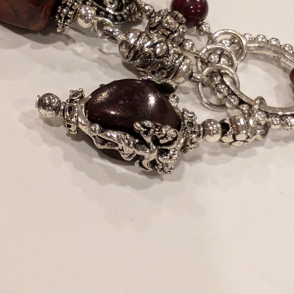 Vintage Necklace, Red Onyx Silver Plated Leather Fashion Jewelry - Picture 7 of 12